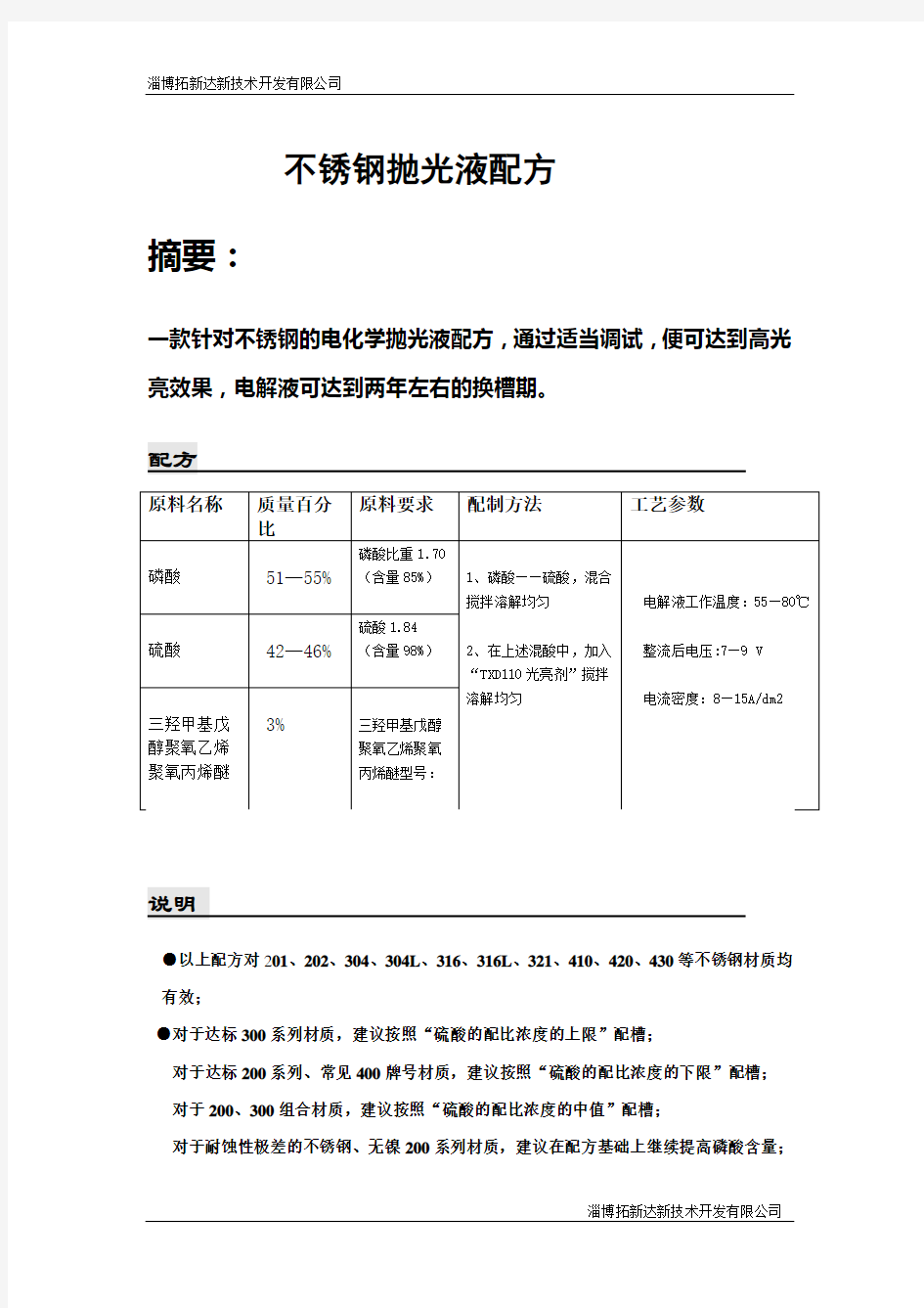 不锈钢抛光液配方