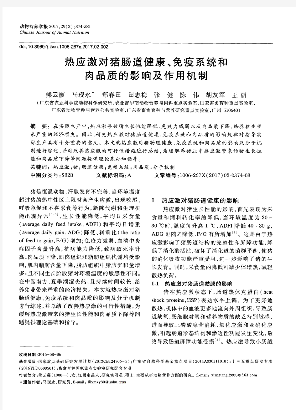 热应激对猪肠道健康、免疫系统和肉品质的影响及作用机制