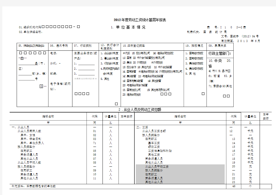 劳动工资统计基层年报年报表模本