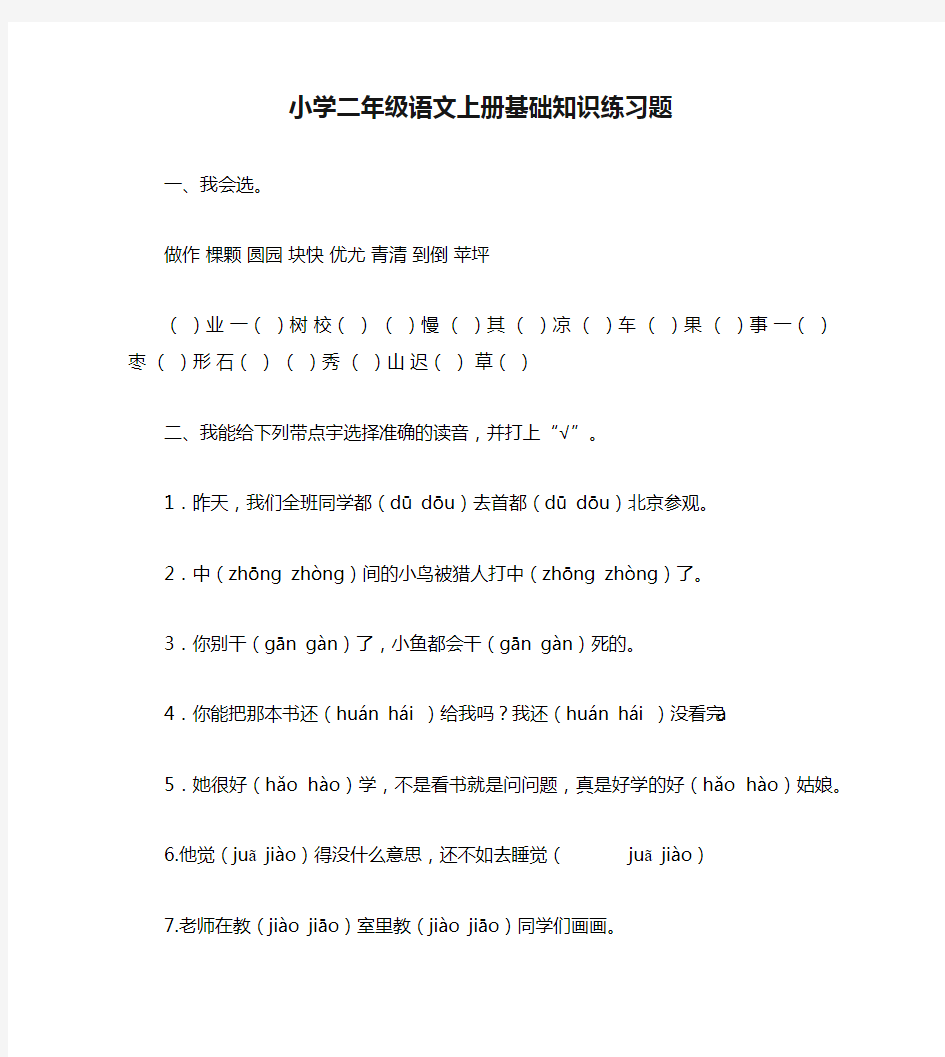 小学二年级语文上册基础知识练习题