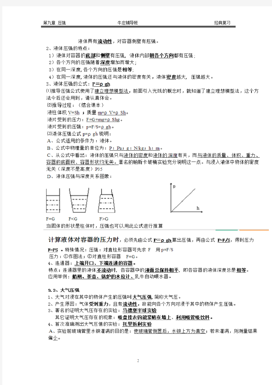 初二下物理压强知识点归纳与经典题型