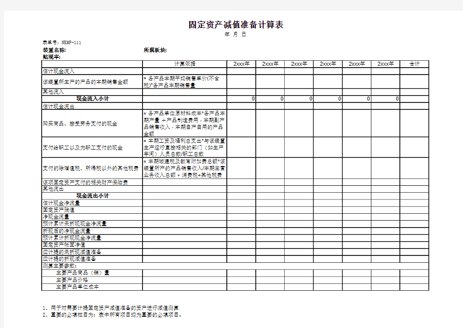 固定资产减值准备计算表.xls