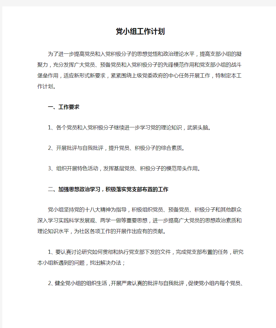 党小组工作计划