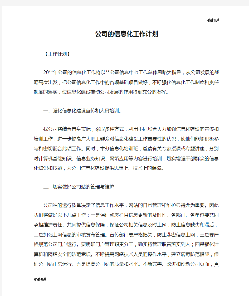 公司的信息化工作计划.doc