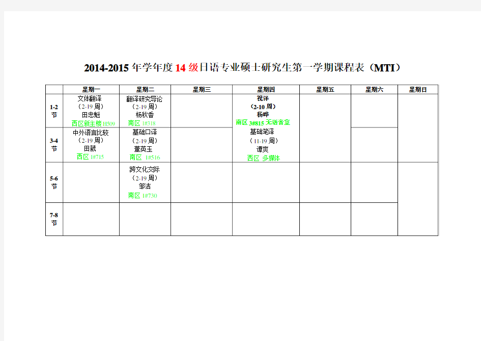 日语13-14级MTI课程表
