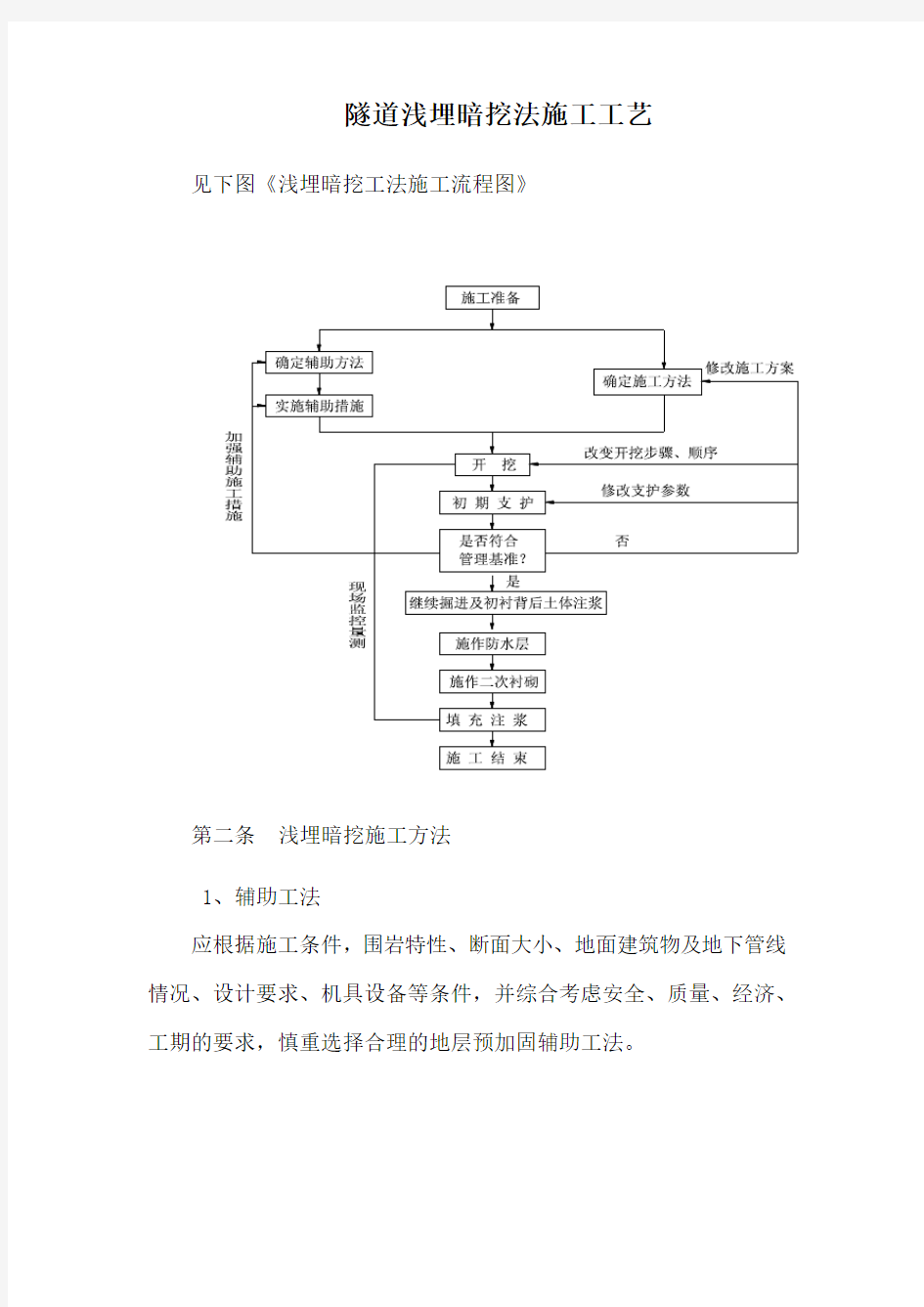 隧道浅埋暗挖法施工工艺