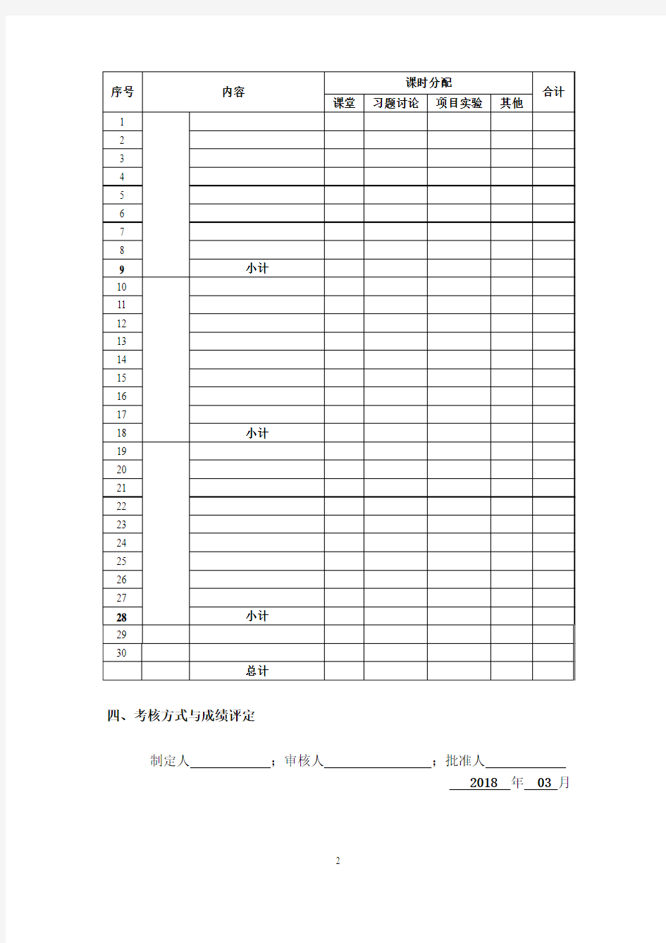 课程授课计划