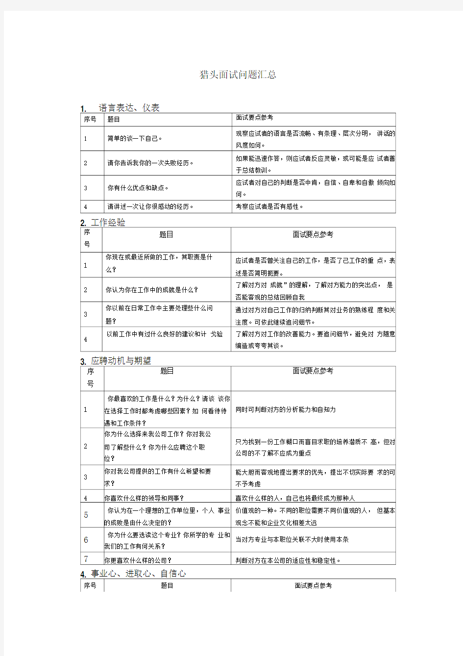 猎头面试问题汇总