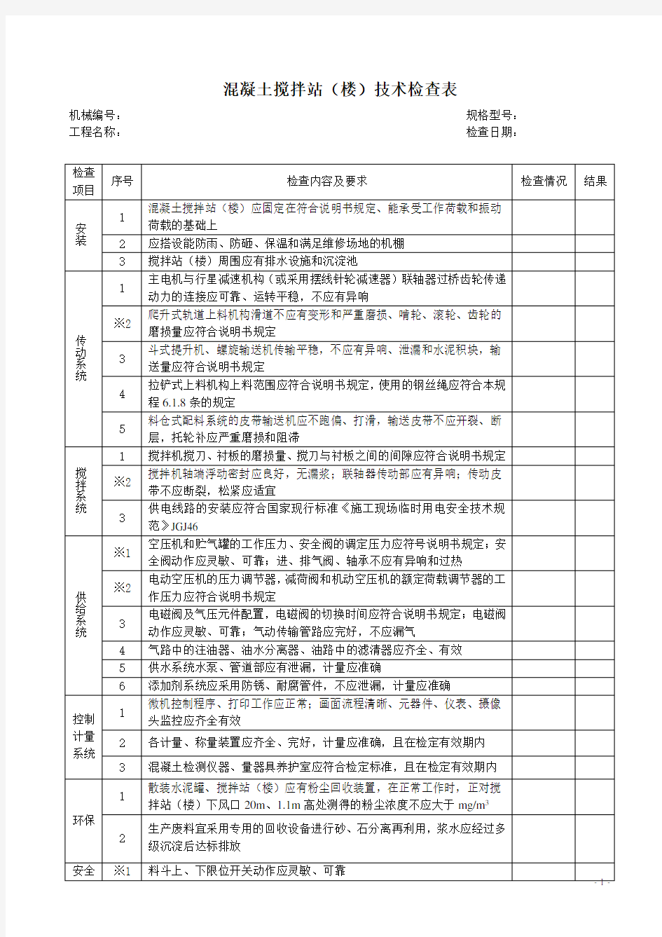 建设工程-砼拌合站检查验收记录表(表格模板)