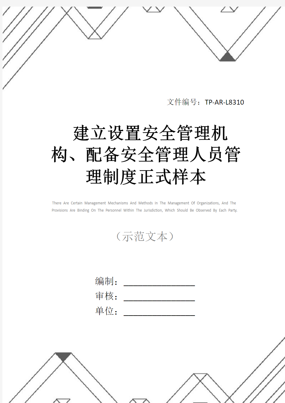 建立设置安全管理机构、配备安全管理人员管理制度正式样本