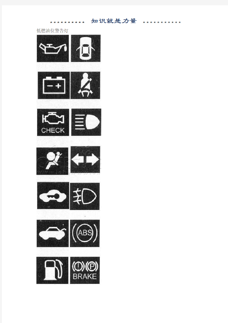 现代汽车仪表盘上的指示灯符号 图解