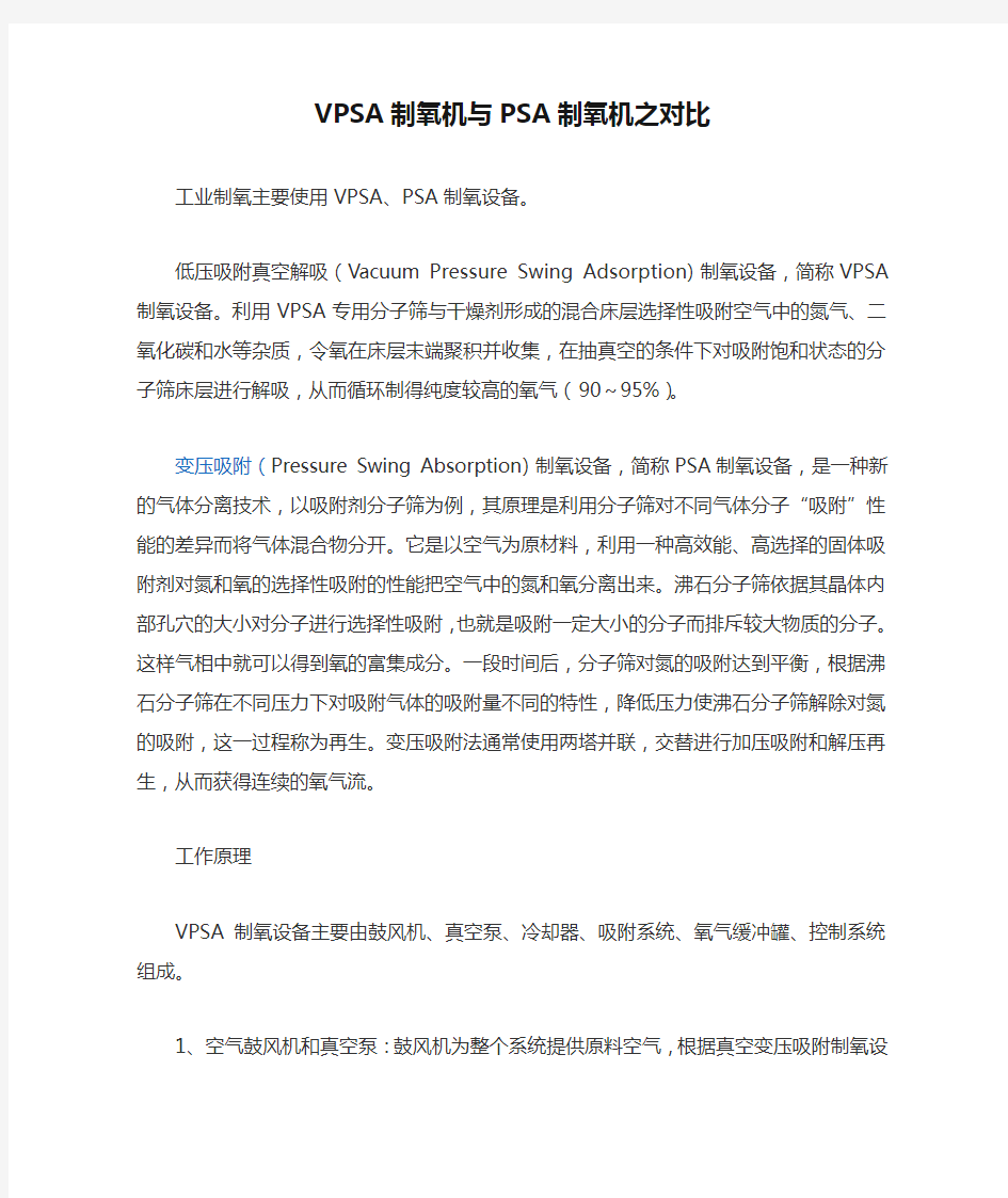 VPSA制氧机与PSA制氧机之对比