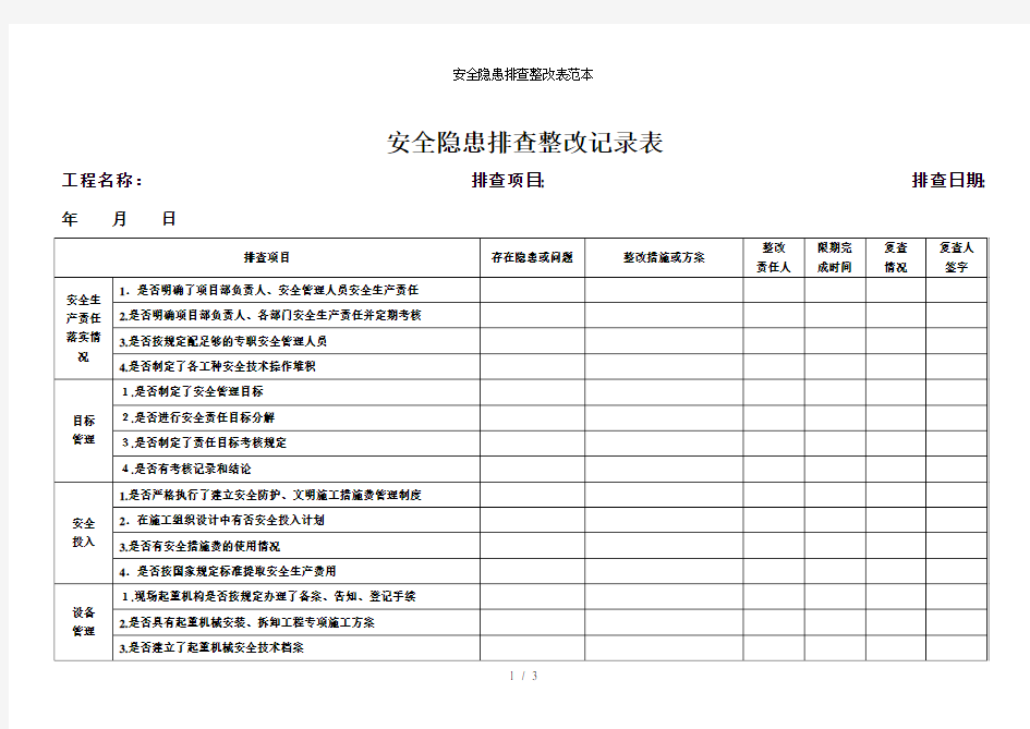 安全隐患排查整改表范本