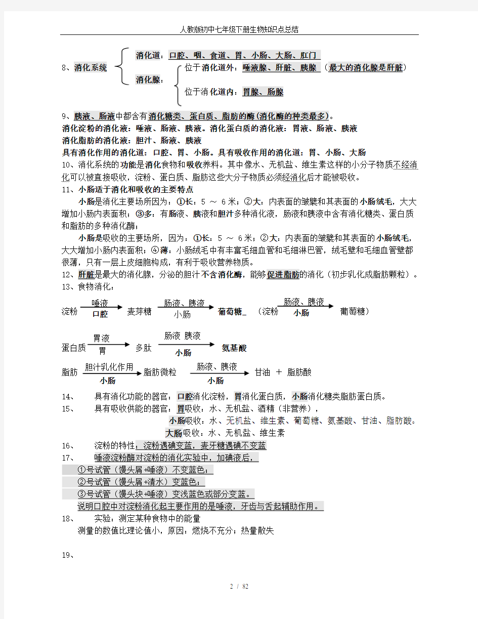 人教版初中七年级下册生物知识点总结