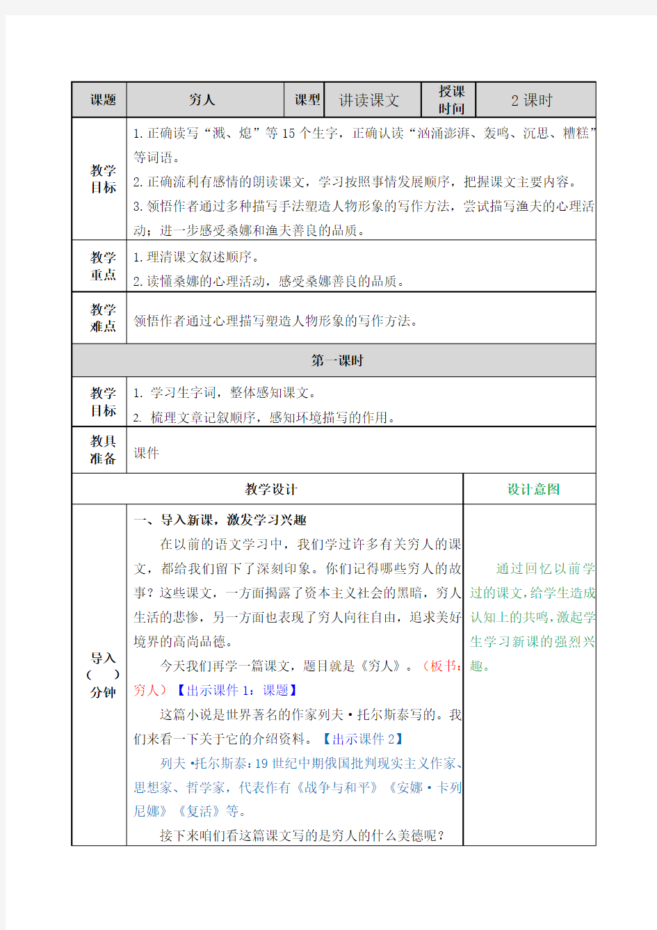 新人教版六年级语文上册_13穷人教案